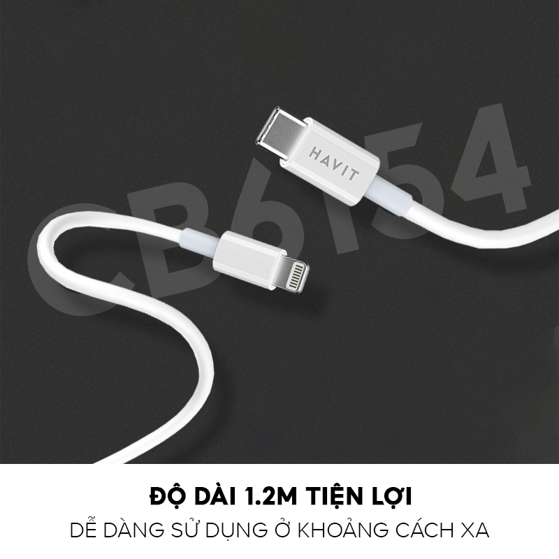 Cáp Sạc C to Lightning HAVIT CB6154 Độ Dài 1.2m, Sạc Nhanh PD 20W, Chất Liệu PVC Cao Cấp - Hàng Chính Hãng (Trắng)