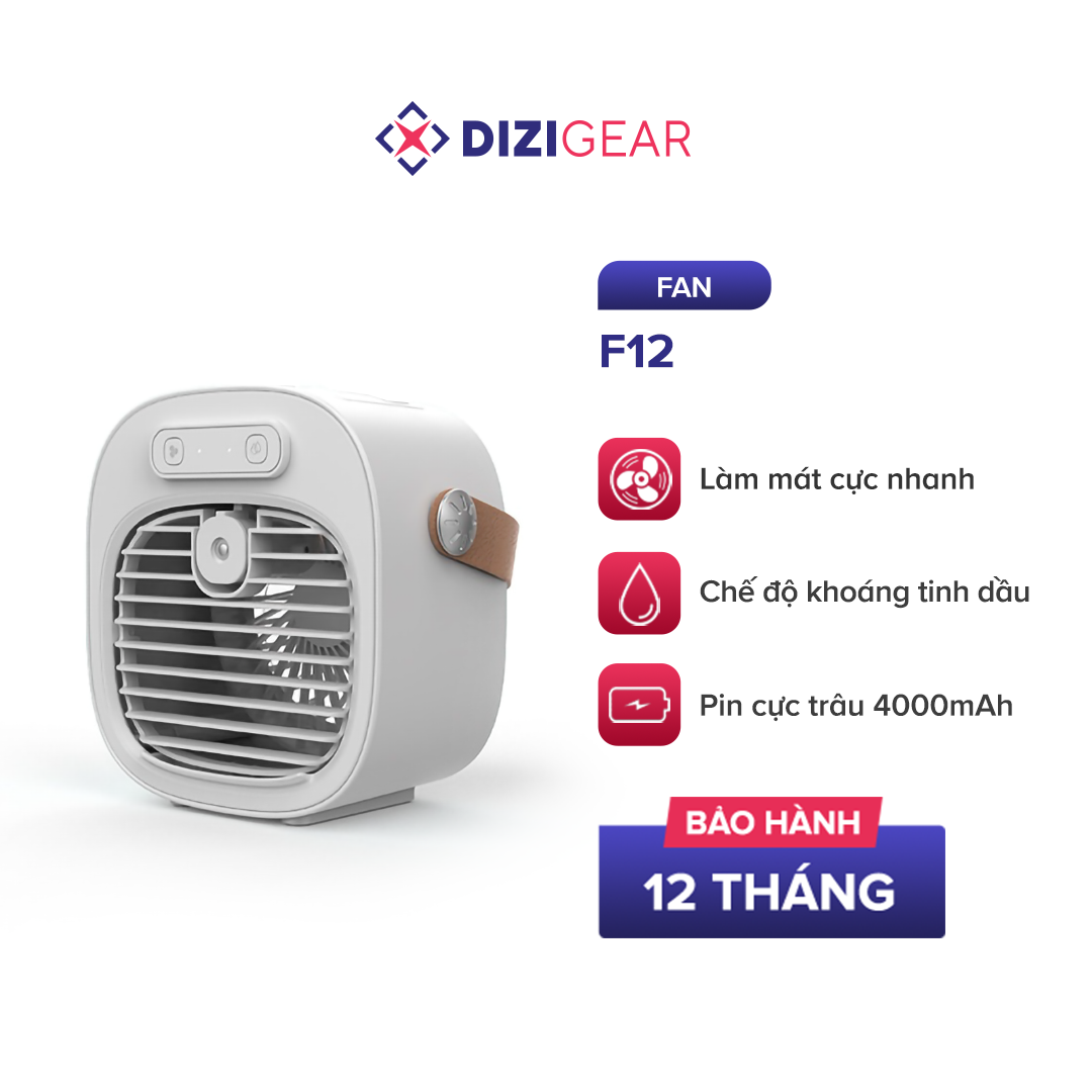 Quạt Tích Điện Dizigear F12, Công suất 5W - Hàng Chính Hãng Bảo hành 12 tháng