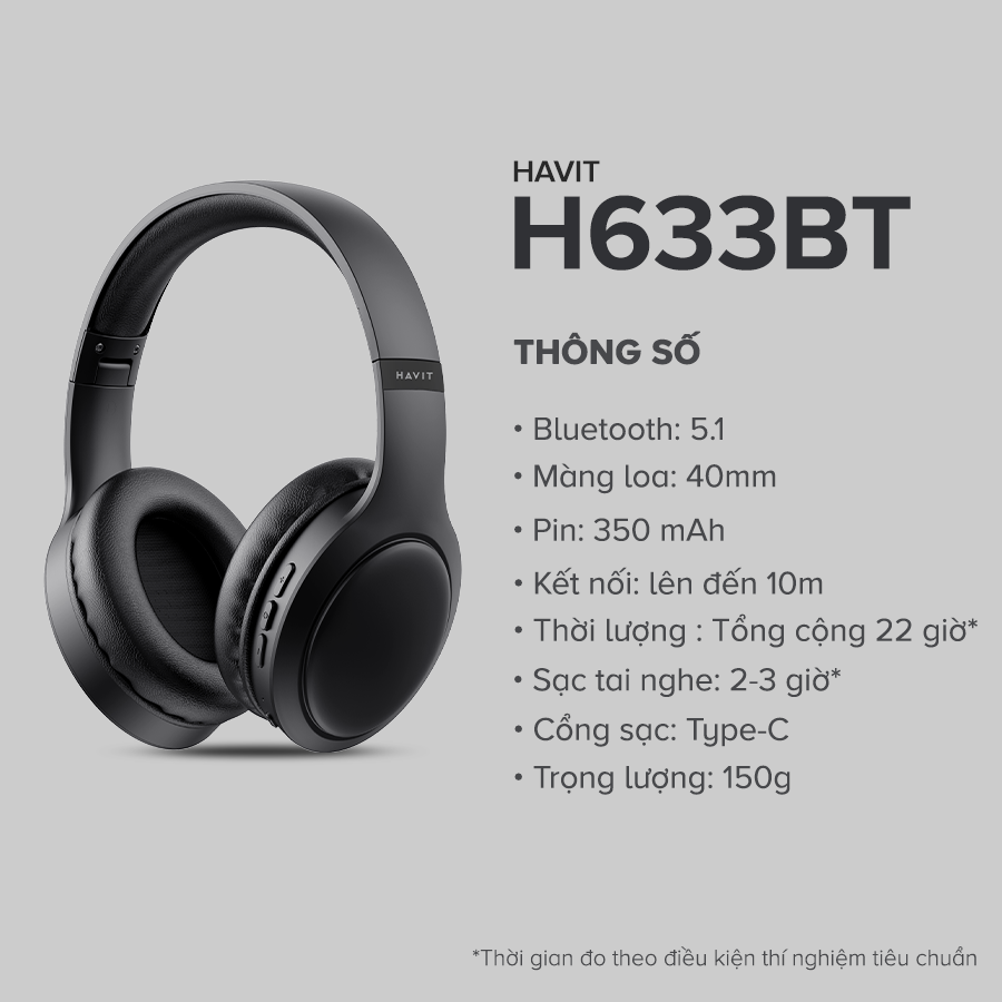 Tai Nghe Headphone Bluetooth HAVIT H633BT, Kiểu Dáng Công Thái Học, Đèn Led RGB, Nghe Đến 22H - Chính Hãng BH 12 Tháng