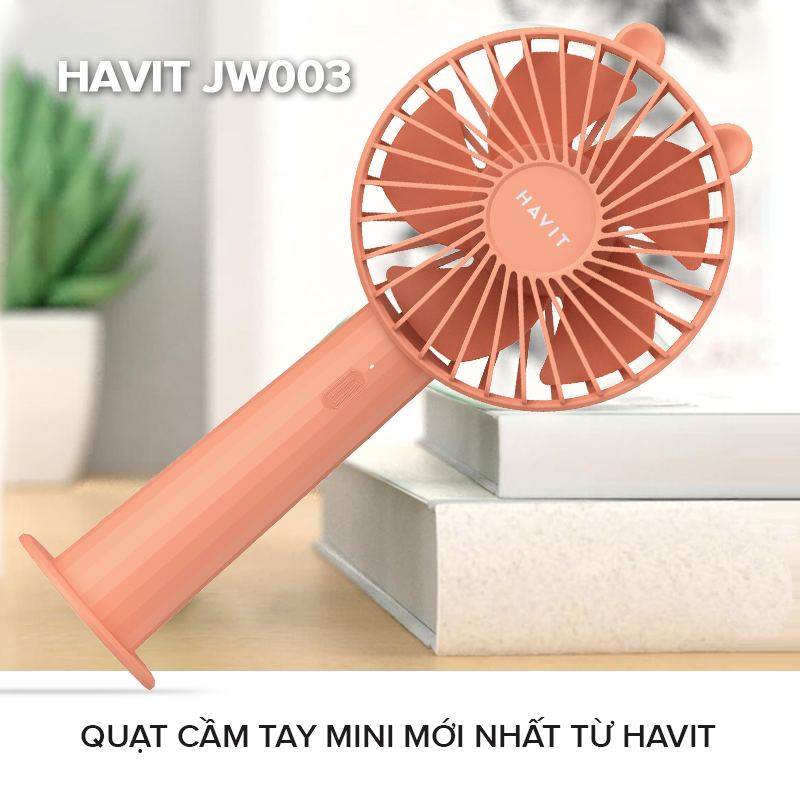 Quạt Sạc Mini Cầm Tay Havit JW003, Pin 1800mAh, 3 Công Suất Gió - Chính Hãng BH 12 Tháng Dizigear