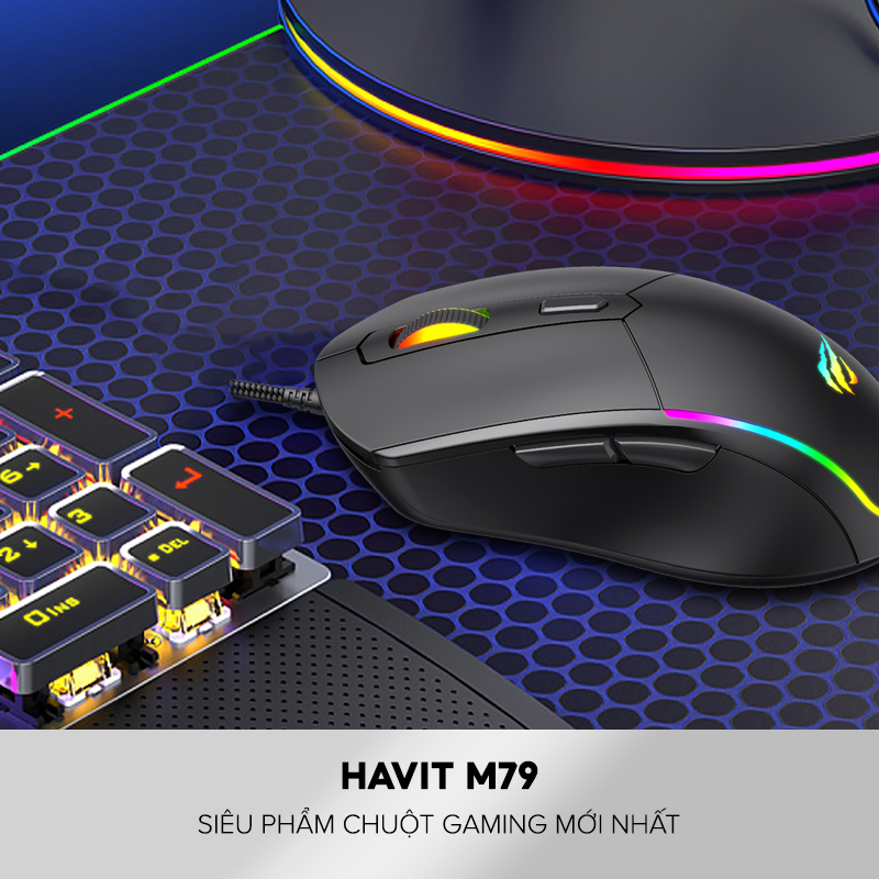 Chuột Gaming HAVIT M79, Đèn RGB, Tích Hợp 6 Nút Điều Chỉnh + 4 Chế Độ DPI, Tuổi Thọ 5tr Lần Nhấn - Chính Hãng Dizigear