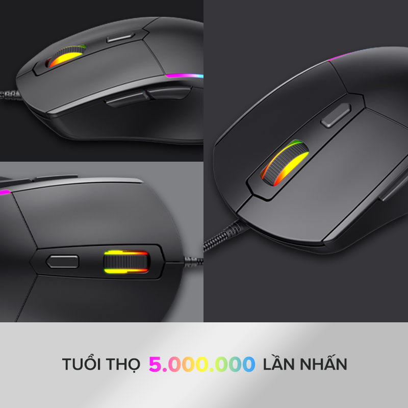 Chuột Gaming HAVIT M79, Đèn RGB, Tích Hợp 6 Nút Điều Chỉnh + 4 Chế Độ DPI, Tuổi Thọ 5tr Lần Nhấn - Chính Hãng Dizigear