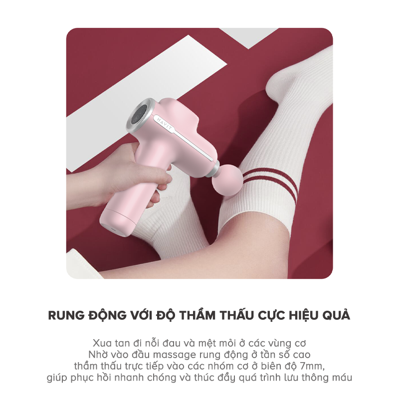 Máy Massage Thể Thao Cầm Tay Havit MG1502, Cường Độ Lớn 5 Cấp Độ, 4 Đầu Massage - Hàng Chính Hãng Dizigear