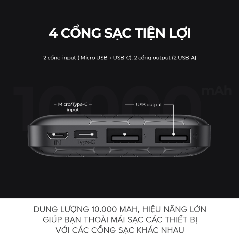 Pin Sạc Dự Phòng HAVIT PB63, Dung Lượng 10.000 mAh, Họa Tiết Kim Cương Độc Đáo, Gọn Nhẹ, Tiện Lợi - Hàng Chính Hãng