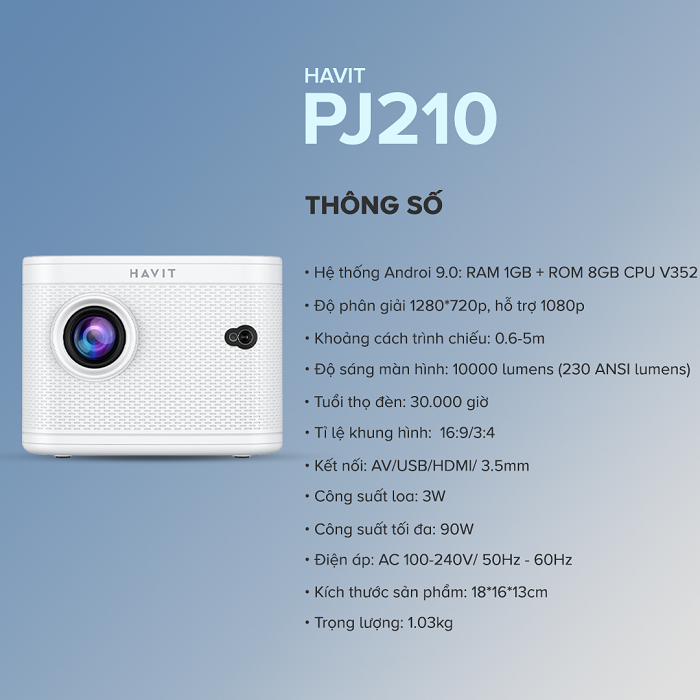 Máy Chiếu Mini HAVIT PJ210 Pro, Full HD, Android 9.0, Tự Động Điều Chỉnh Thông Minh - Hàng Chính Hãng BH 12 Tháng Dizigear
