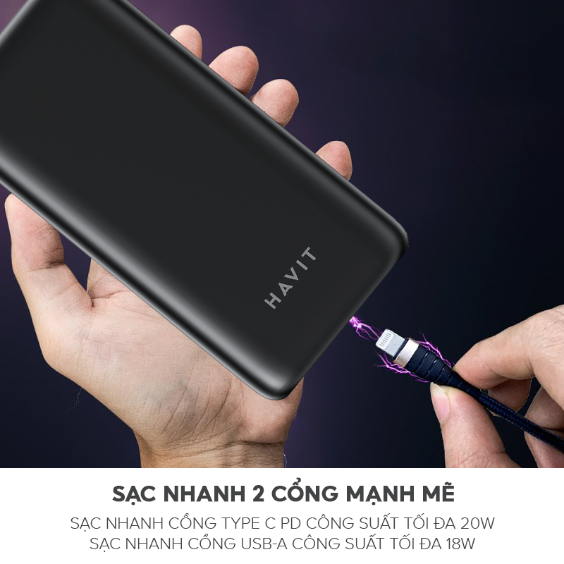 Pin Sạc Dự Phòng HAVIT PPT932 10.000 mAh, 2 Cổng Sạc Tiện Lợi, Sạc Nhanh Type C 20W, Kiểu Dáng Gọn Nhẹ - Hàng Chính Hãng