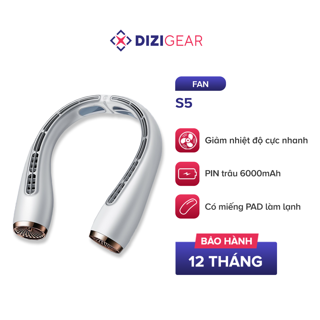 Quạt Đeo Cổ Dizigear S5, Dung lượng Pin 6000mAh - Hàng Chính Hãng Bảo hành 12 tháng