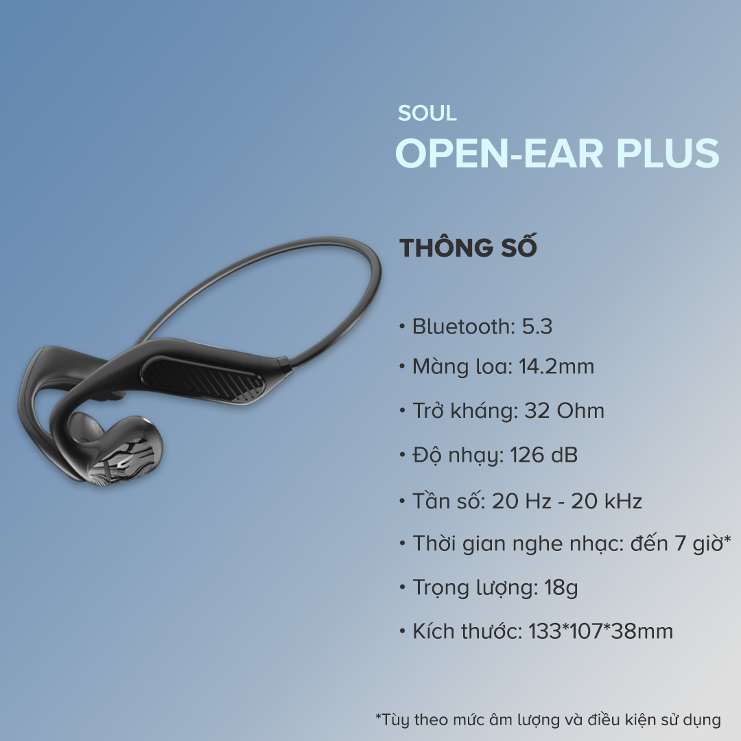 Tai Nghe Dẫn Khí Truyền Âm SOUL Open-ear Plus, BT 5.3, Màng Loa 14.2mm, Kháng IPX5, Nghe Nhạc Đến 7H - Hàng Chính Hãng