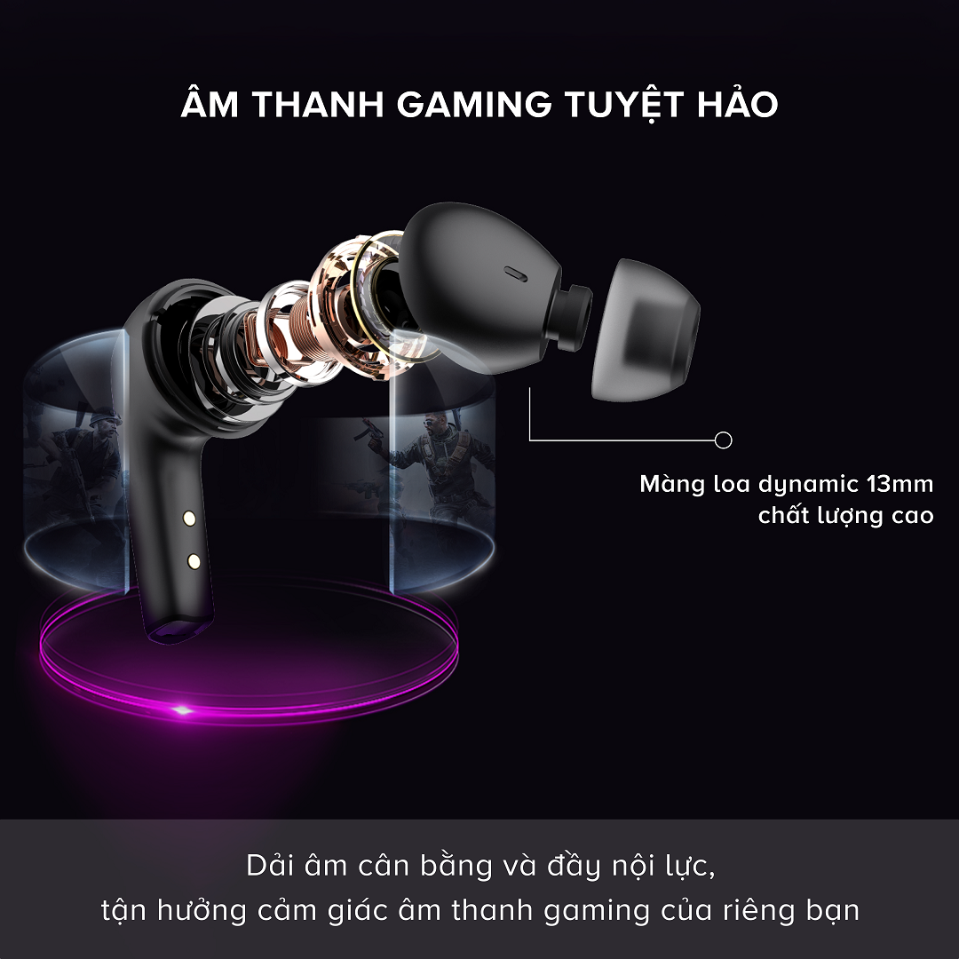 Tai nghe TWS HAVIT TW970, BT 5.3, Dongle Mode Độ Trễ 18ms, 2 Mic ENC + Đèn RGB, Nghe Nhạc Đến 24H - Hàng Chính Hãng