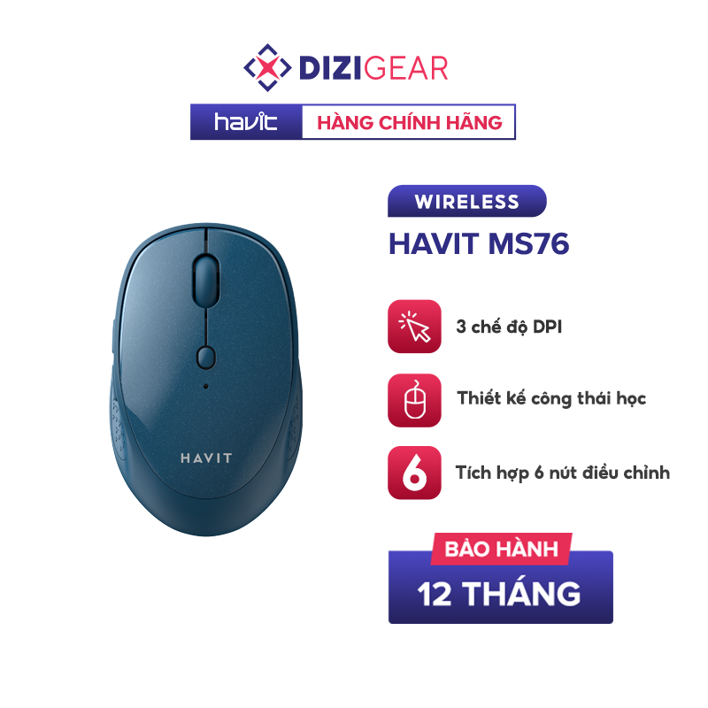 Chuột Không Dây HAVIT MS76, Thiết Kế Công Thái Học, 3 DPI + 6 Nút Chỉnh, Tuổi Thọ 3Tr Lần Nhấn - Chính Hãng BH 12 Tháng