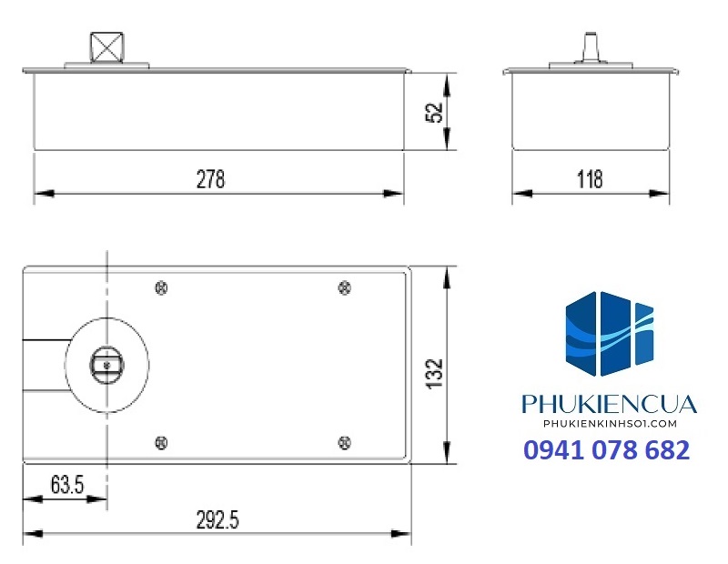 kích thước bản lề sàn hd205 của kinlong