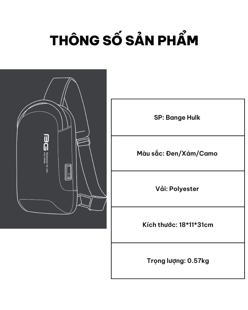 Túi Đeo Chéo Cao Cấp Chống Nước Bange Hulk GLC1169