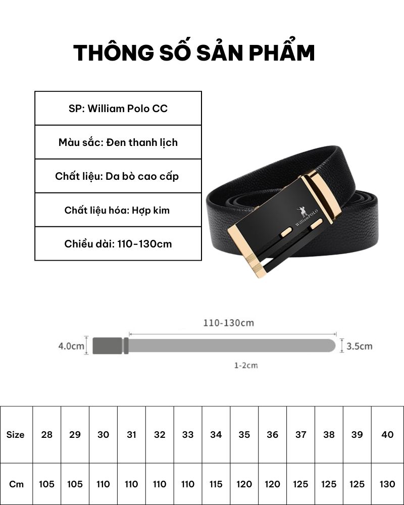 Thắt Lưng Nam Hàng Hiệu William Polo CC GLS1132