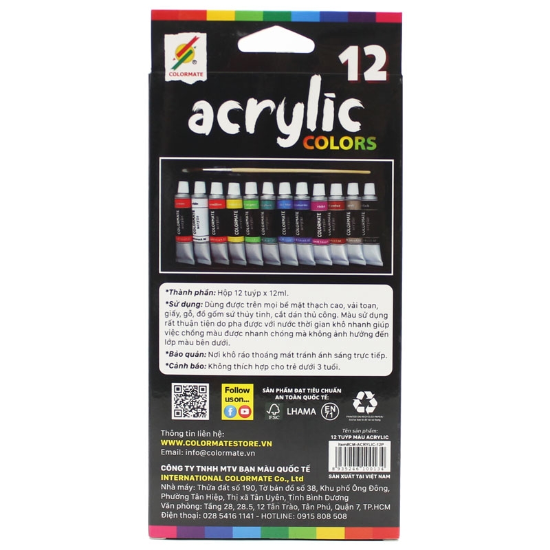 Hộp 12 Màu Vẽ Acrylic Colormate CM-Acrylic-12P