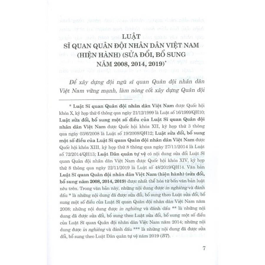 Luật Sĩ Quan Quân Đội Nhân Dân Việt Nam (Hiện Hành) (Sửa Đổi, Bổ Sung Năm 2008, 2014, 2019)