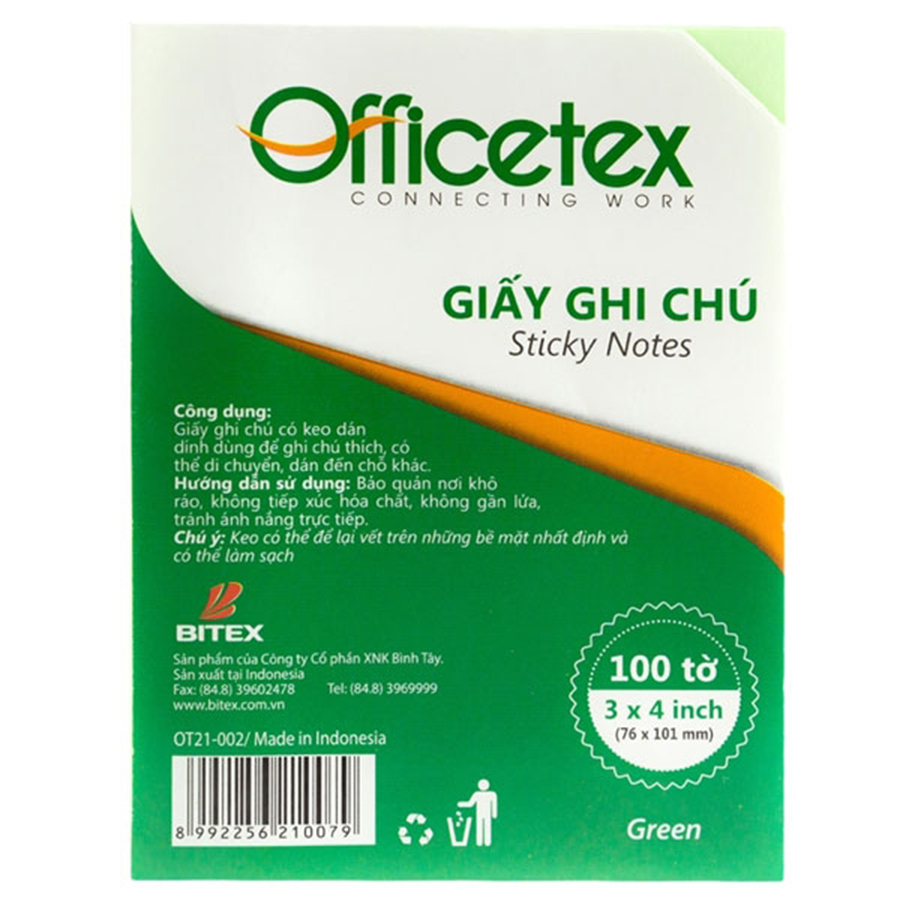 Giấy Note Officetex 3x4 Màu Xanh Lá