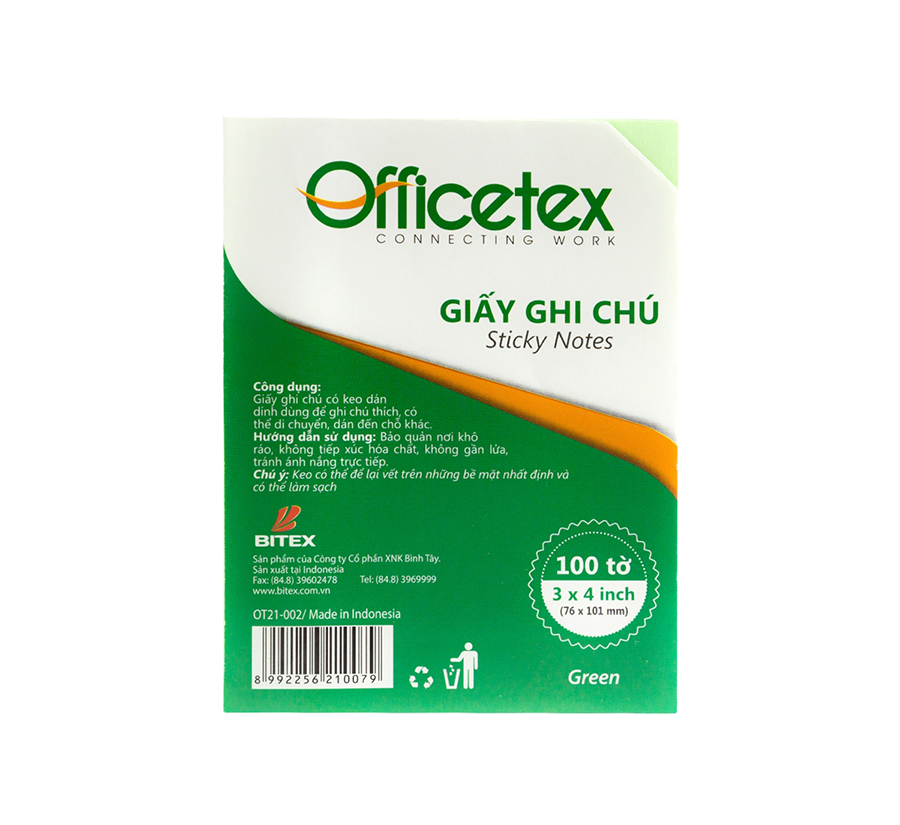 Giấy Note Officetex 3x4 Màu Xanh Lá