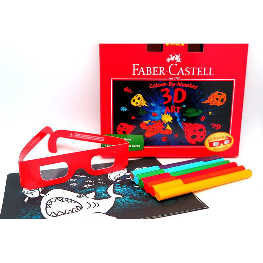 Bút Lông Màu Faber-Castell Connector + Bộ Tranh 3D Tô Màu Bằng Số+ Kính 3D
