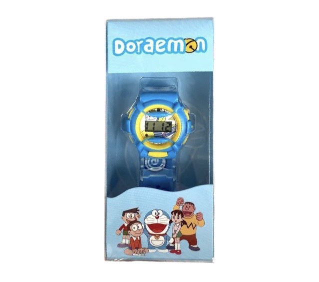 Đồng Hồ Đeo Tay Cho Bé Nhựa Mặt Số Điện Tử Kèm Hộp Nhựa Trong Doraemon Họa Tiết 3D