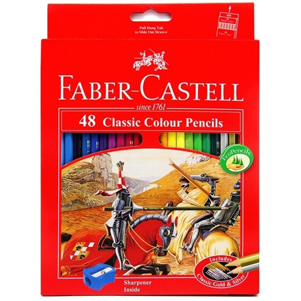 Bút Chì Màu Classic Knight 48 Màu Dài + Chuốt Faber-Castell