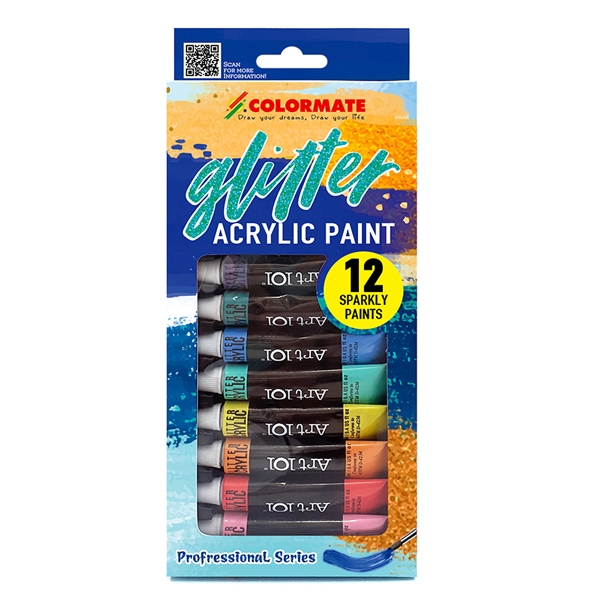 Hộp Giấy 12 Tuýp Glitter Acrylic Paint Colormate 11970