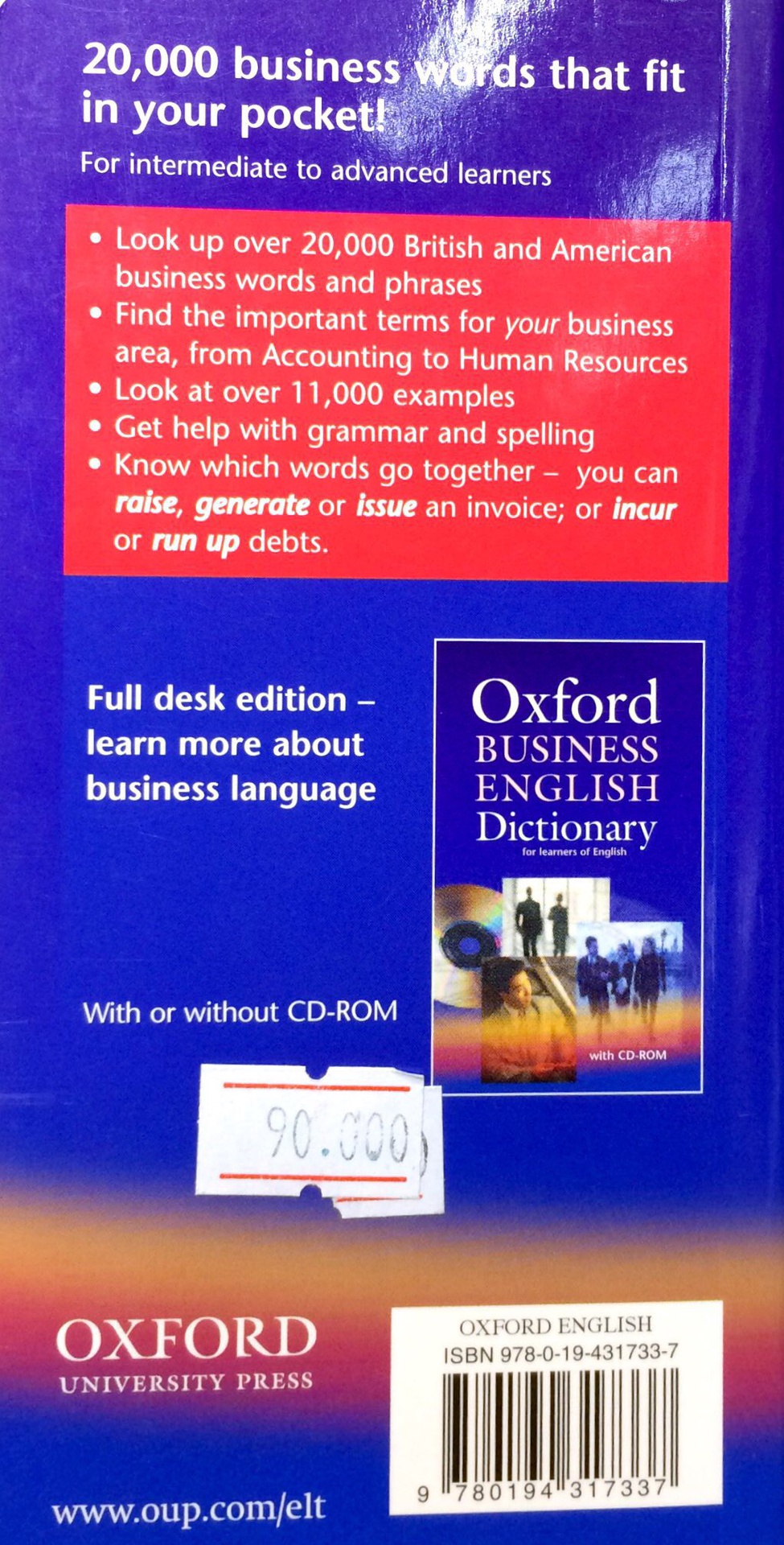 OXFORD LEARNERS POCKET DICTIONARY OF BUSINESS ENGLISH. OXFORD DICTIONARYS.  Libro en papel. 9780194317337 Librería El Sótano