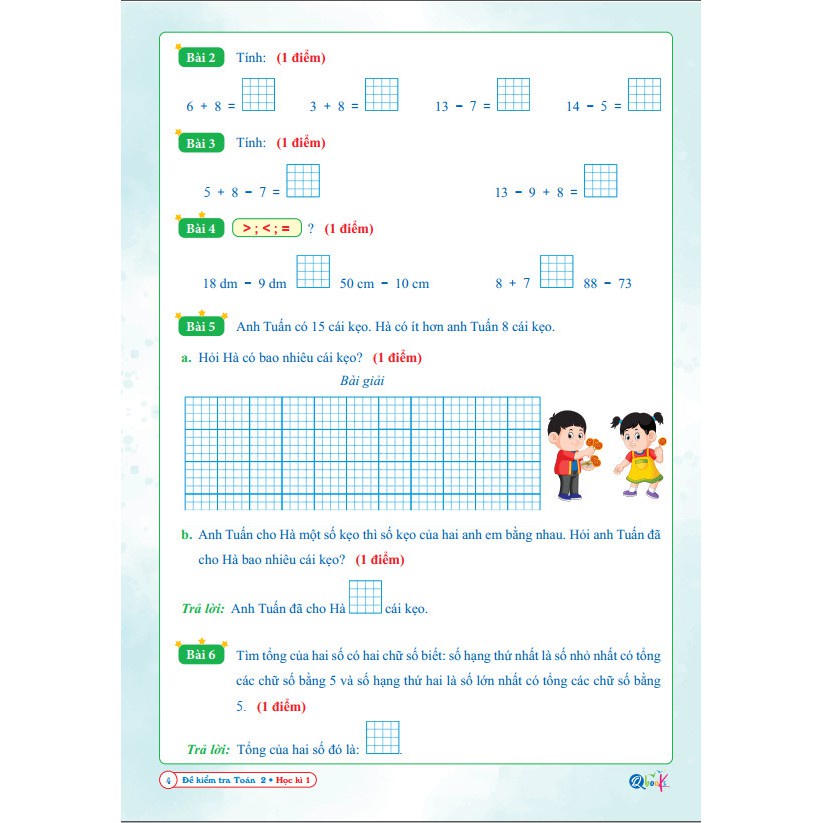 Đề Kiểm Tra Toán Lớp 2 Học Kì 1 (Cánh Diều)