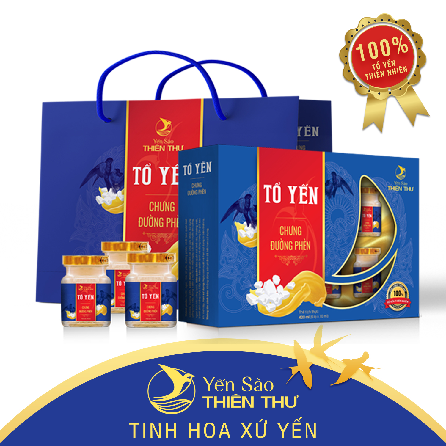 Hộp quà Tổ yến chưng đường phèn Thiên Thư kèm túi sang trọng