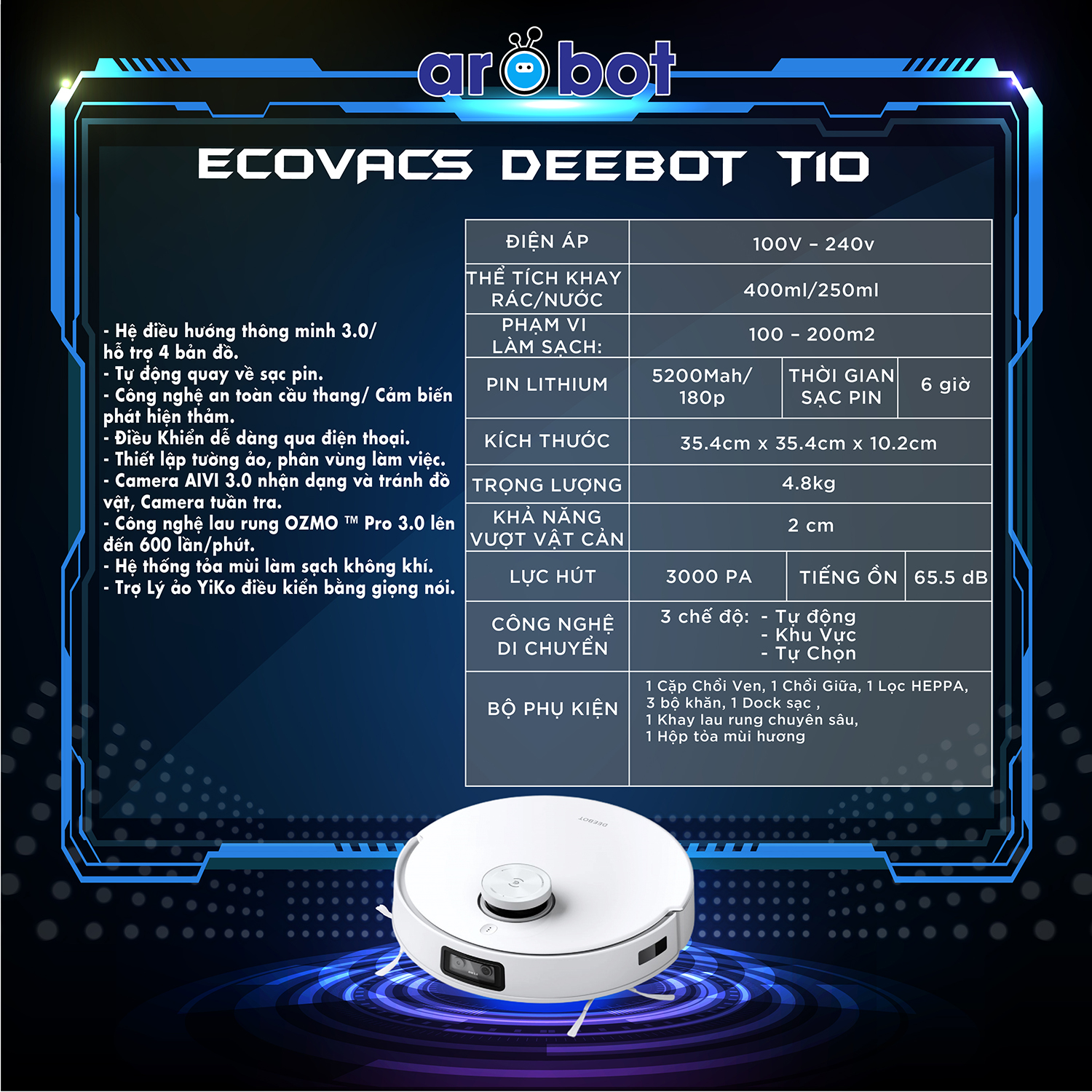 thong so t10 01 - Robot hút bụi ECOVACS DEEBOT T10 - phiên bản Quốc Tế thong so t10 01 - Robot hút bụi ECOVACS DEEBOT T10 - phiên bản Quốc Tế