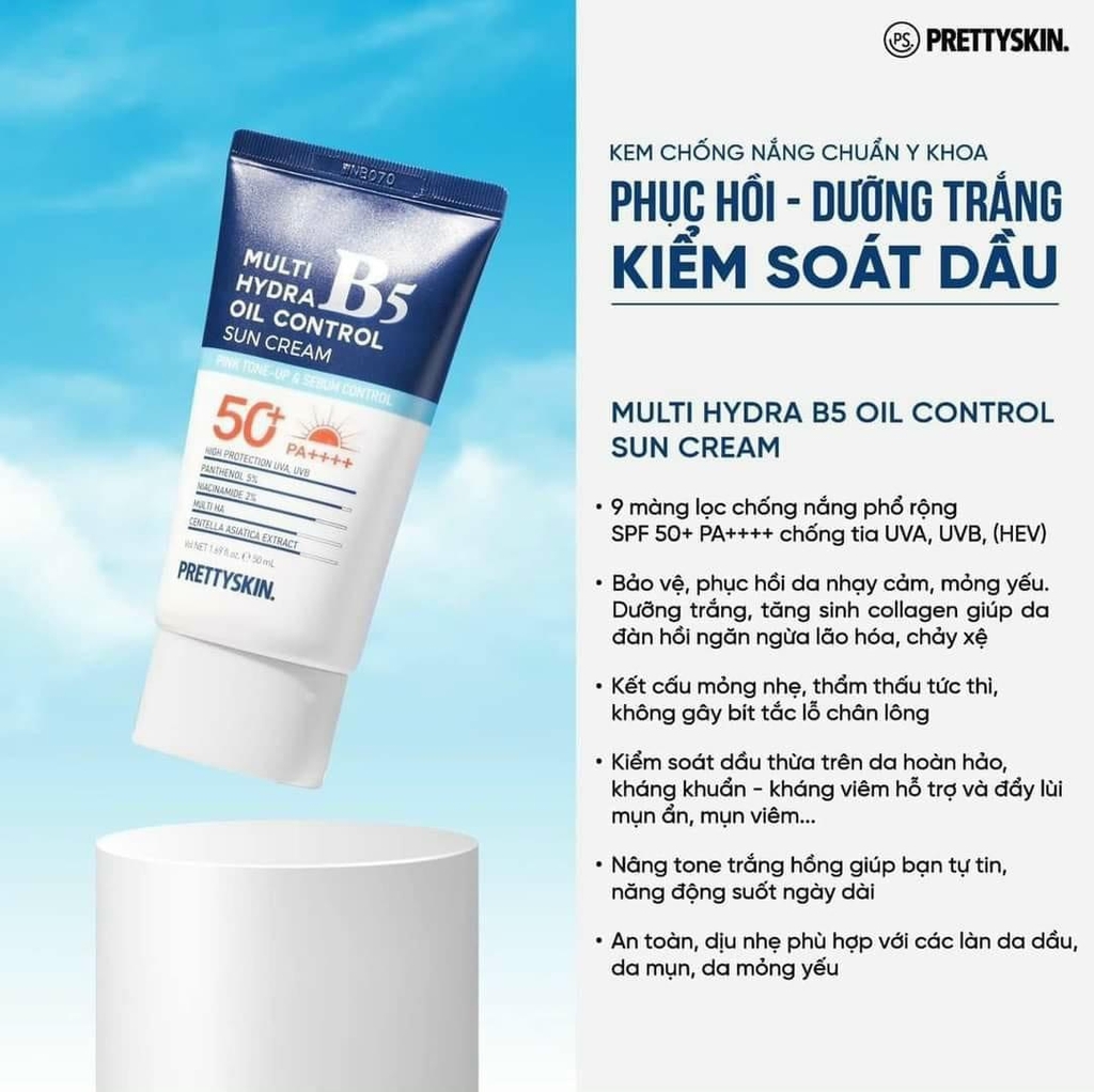 Kem Chống Nắng B5 Pretty Skin Cho Da Dầu - Multi Hydra Oil Control Sun Cream SPF50+ PA++++ 50ml