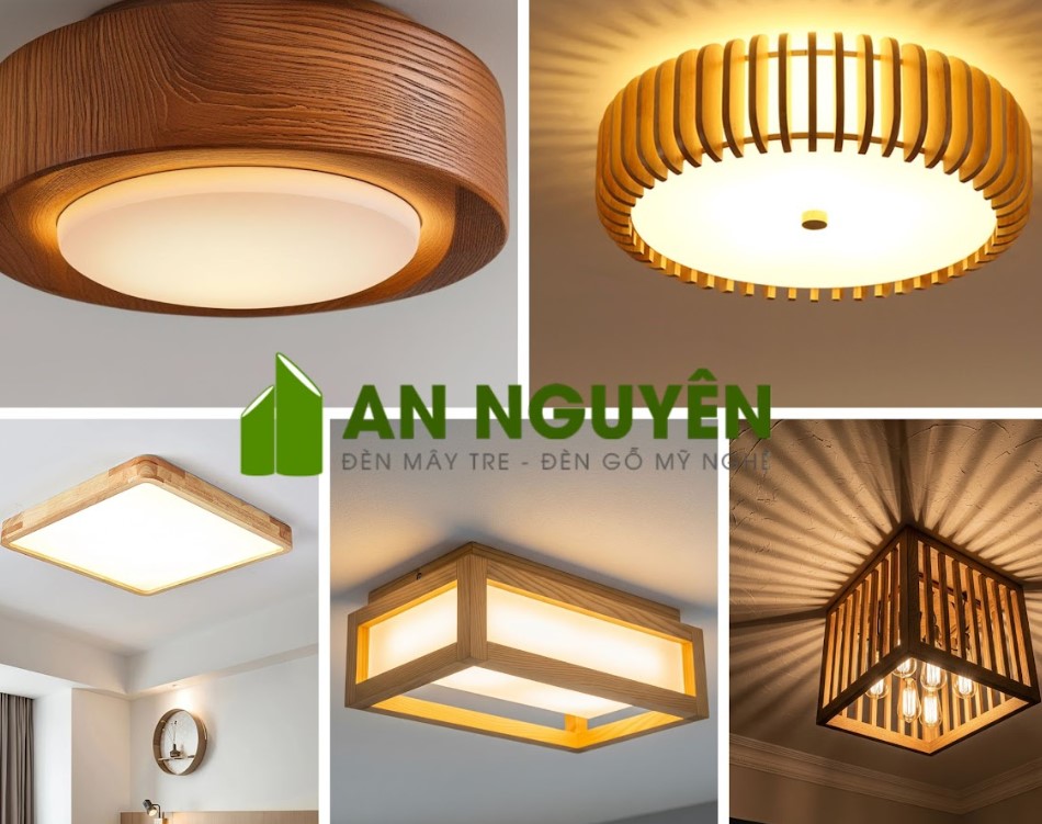 Đa dạng mẫu đèn gỗ ốp trần độc đáo tạo điểm nhấn không gian
