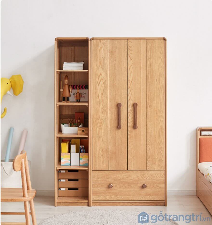 Tủ áo trẻ em bằng gỗ được thiết kế với nhiều ngăn
