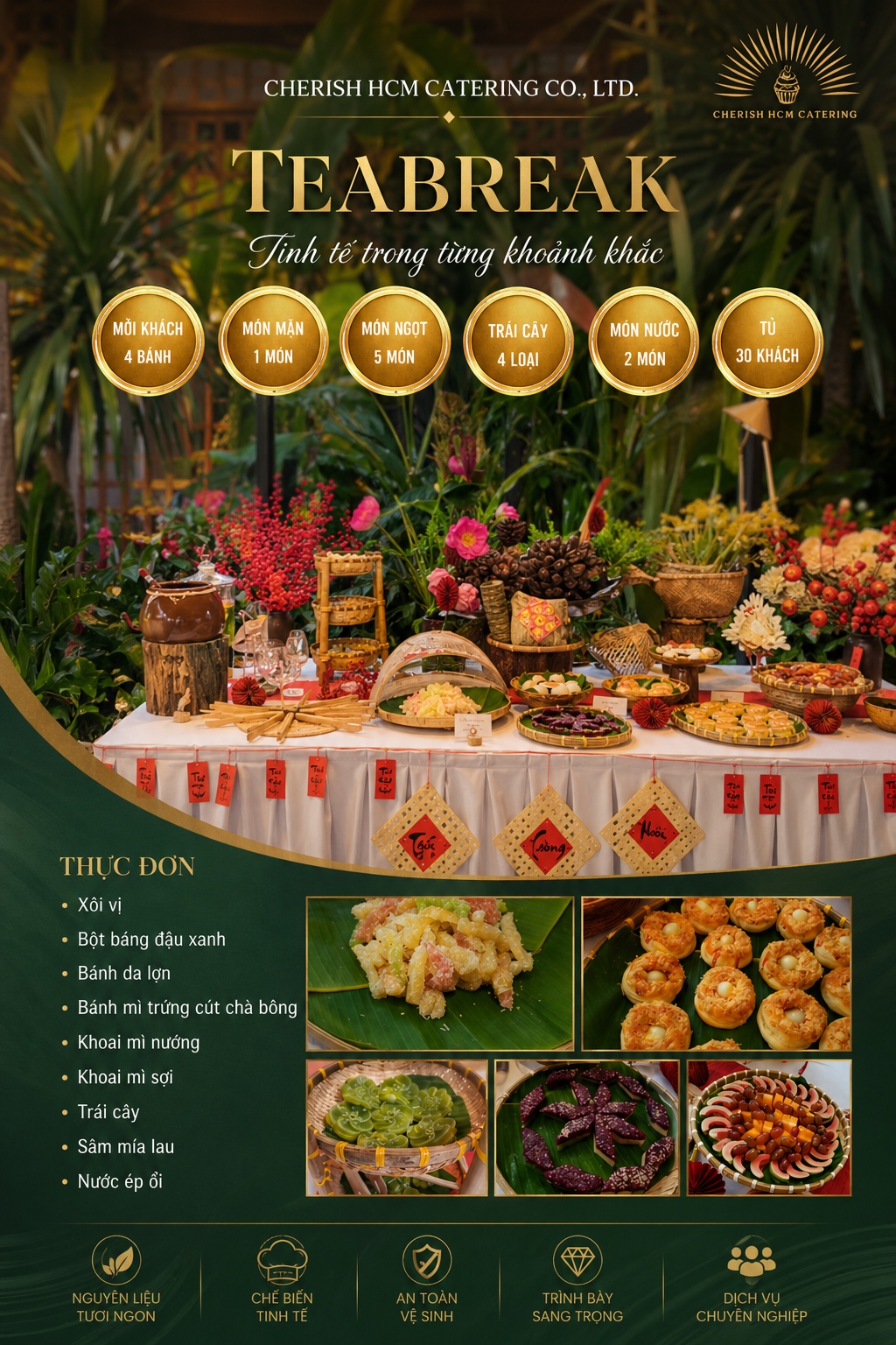 070226 Tiệc Teabreak Bánh quê ngày tết Mỗi khách 4 bánh Thực đơn 6 món bánh, Trái cây, 2 món nước - Phù hợp từ 30 khách