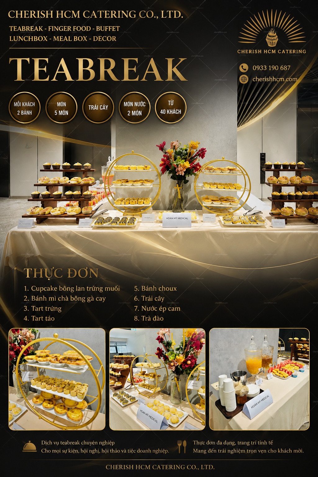 100124 Teabreak Gentle Thực đơn 5 món bánh, Trái cây, 2 món nước - Phù hợp từ 40 khách