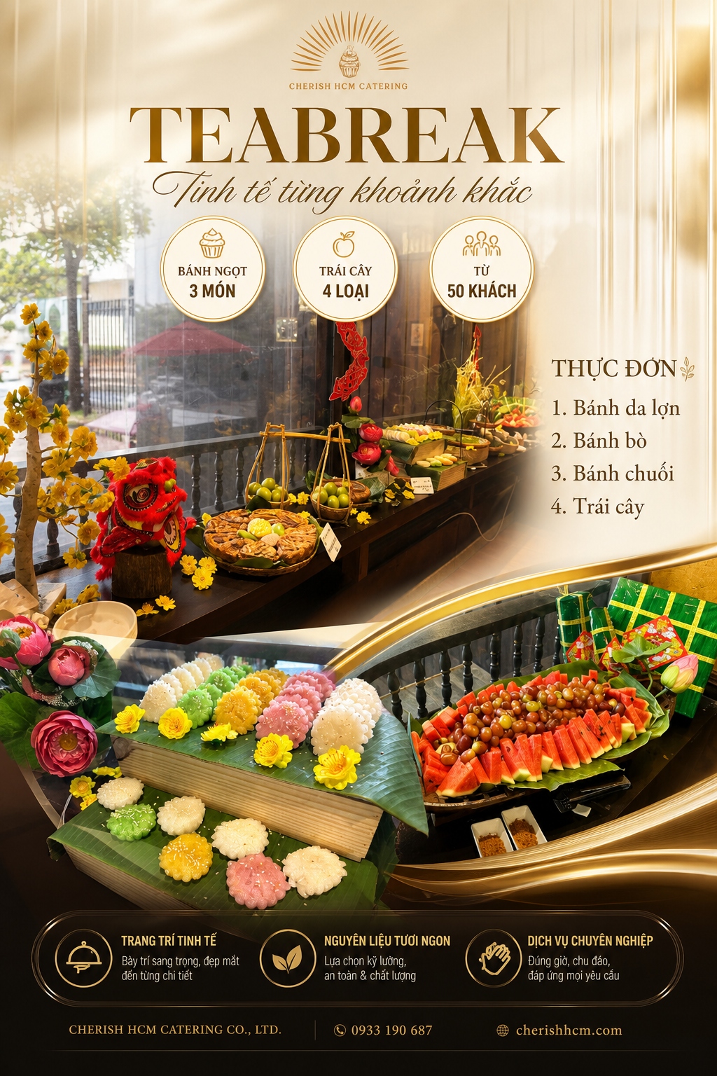 100125 Tiệc teabreak Quê hương - Thực đơn 3 bánh, Trái cây