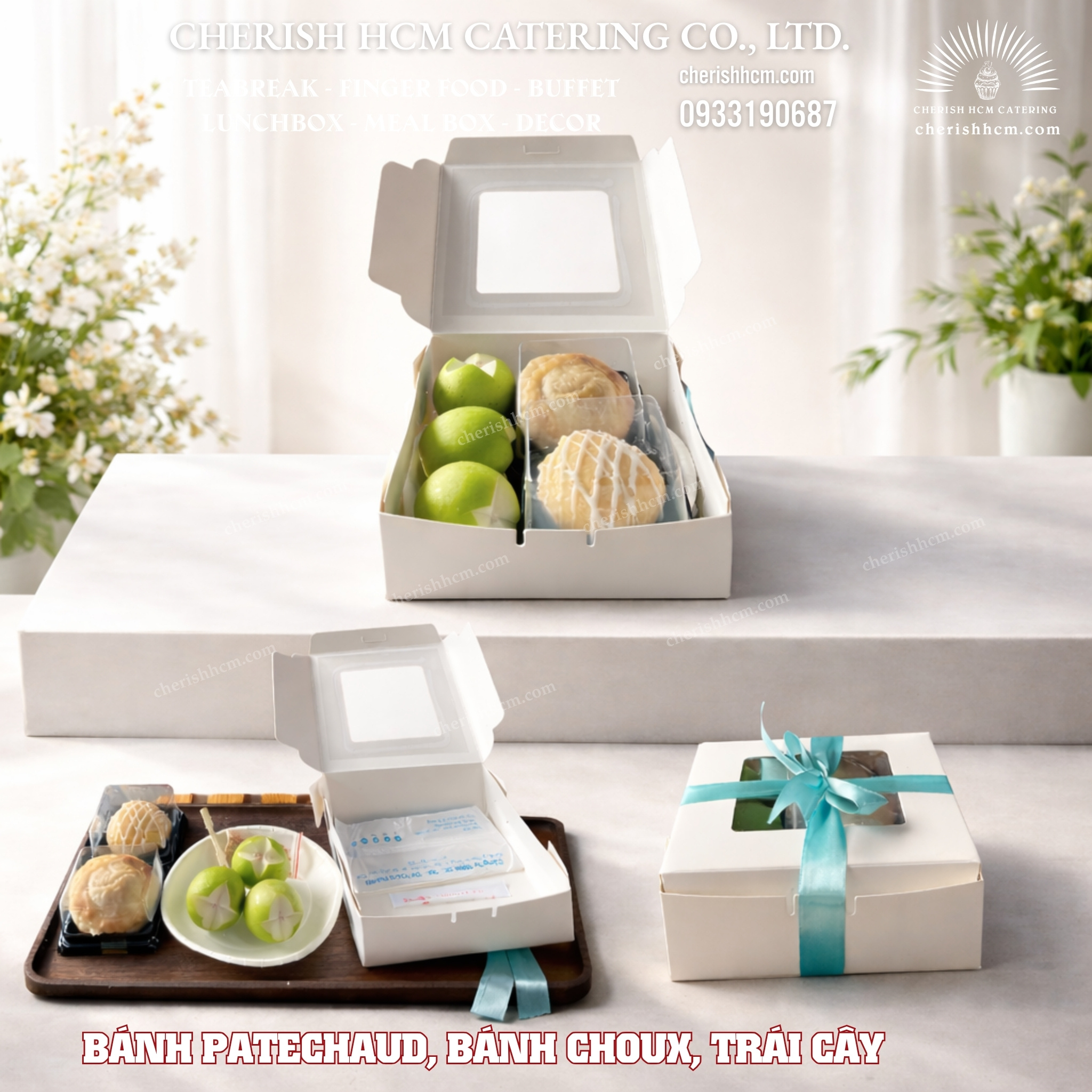 141123 Teabreak Box- Cheery 1 bánh mặn 1 bánh ngọt trái cây