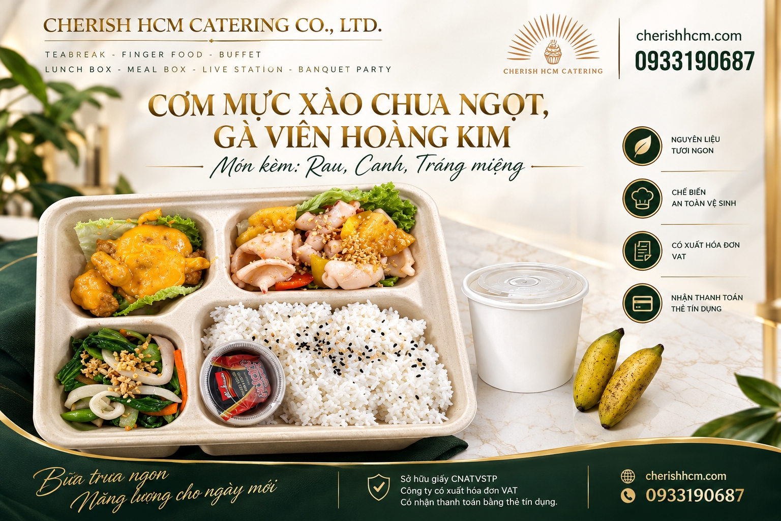 121026 Cơm Mực xào chua ngọt, Gà viên hoàng kim