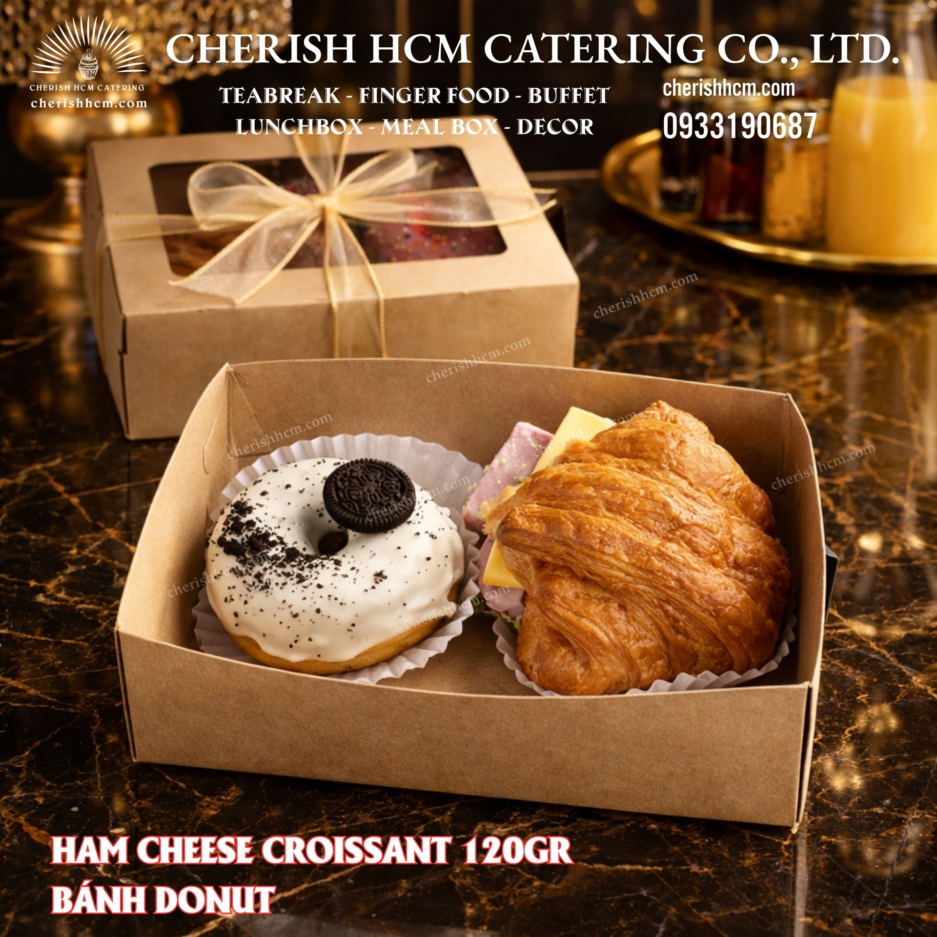 290524 Breakfast Box Cordial - 1 Croissant ham cheese 120gr, 1 bánh ngọt