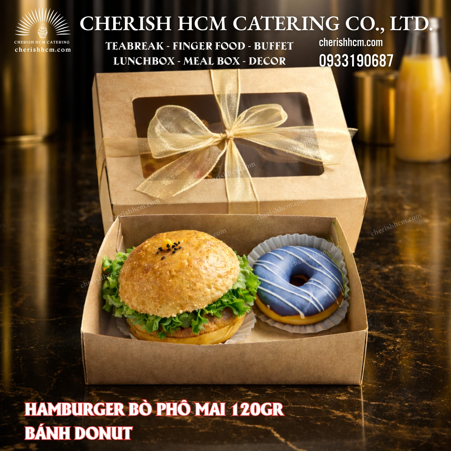 290524 Breakfast Box - 1 Hamburger bò phô mai lớn 120gr, 1 bánh ngọt