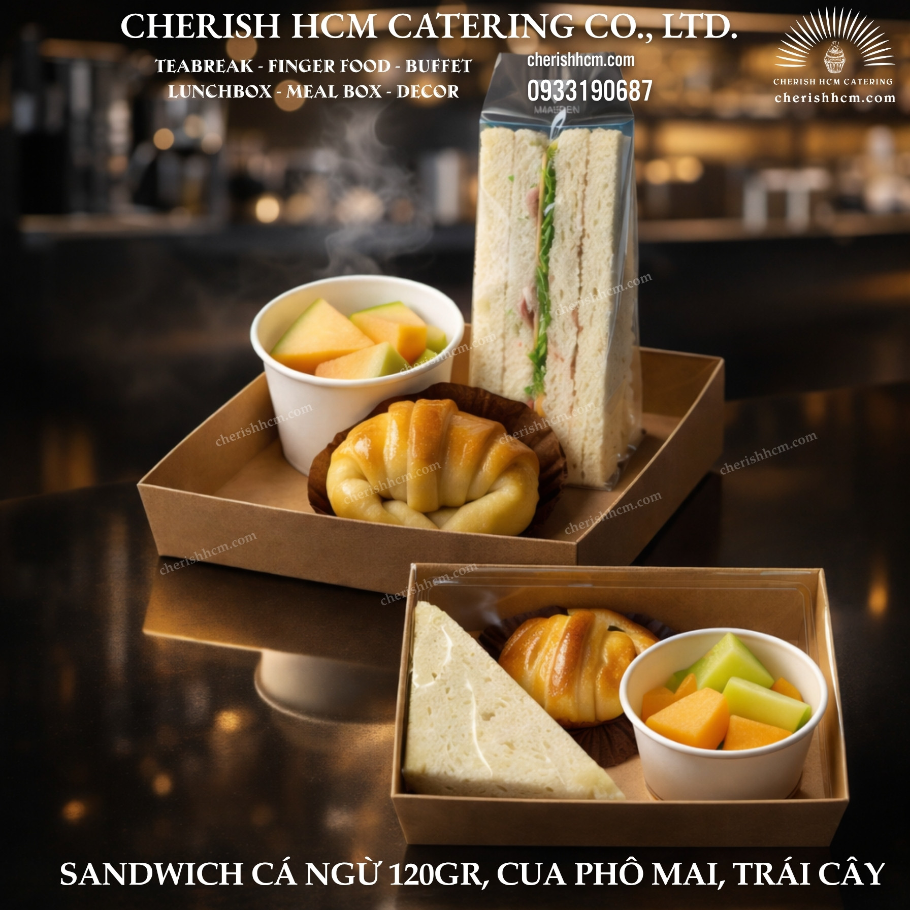 25924 1 bánh mặn lớn, 1 bánh ngọt nhỏ, Trái cây