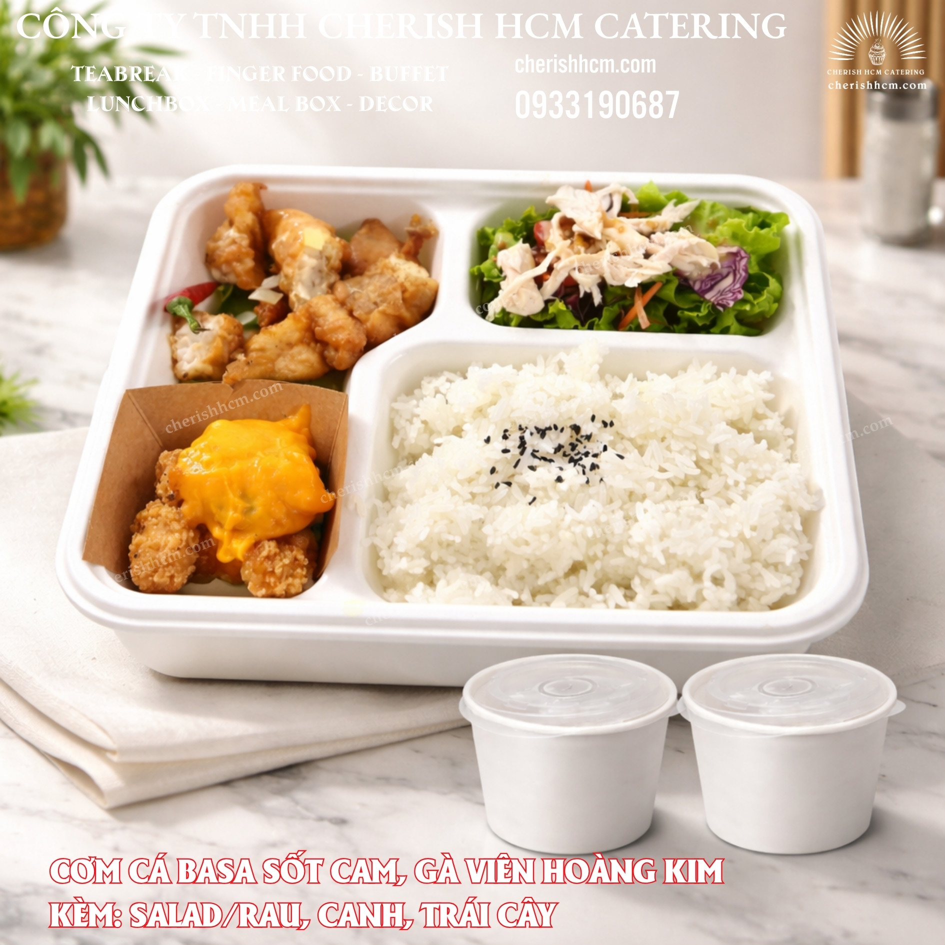 131225 Cơm cá basa sốt cam, gà viên hoàng kim/ Steamed rice served with basa fish in orange sauce and golden chicken balls