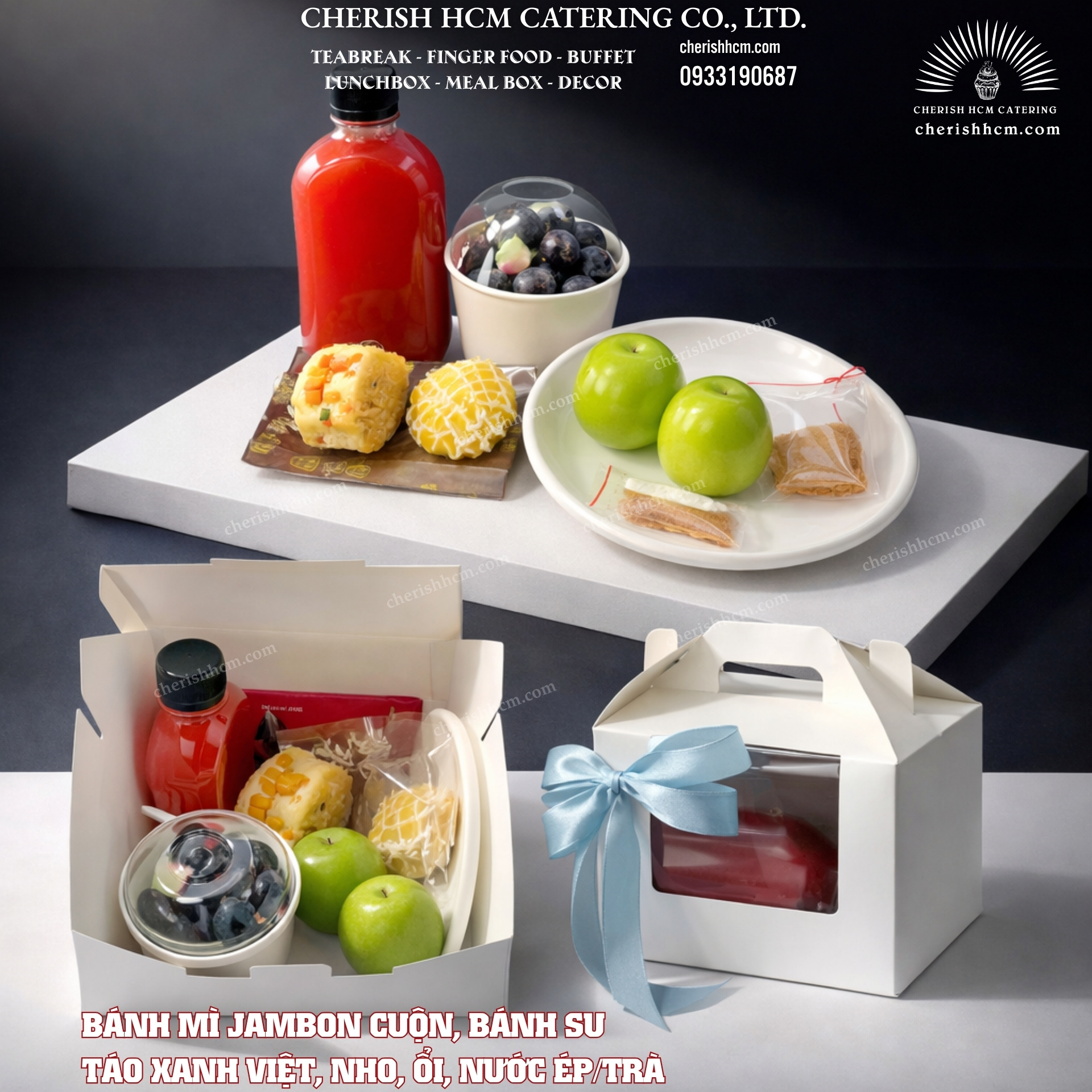 24624 Teabreak box - 1 Bánh mặn, 1 Bánh ngọt, 2 Trái cây, Nước ép