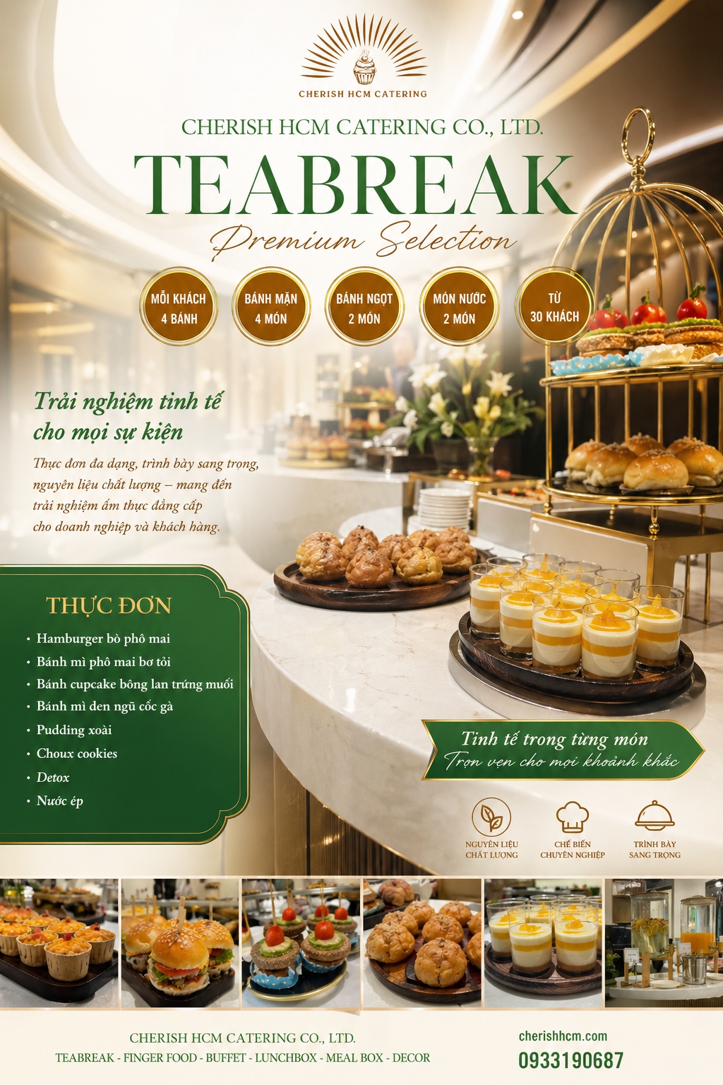 14923 Tiệc Teabreak Kết nối - 4 bánh mặn, 2 bánh ngọt, 2 món nước Phù hợp từ 30 khách