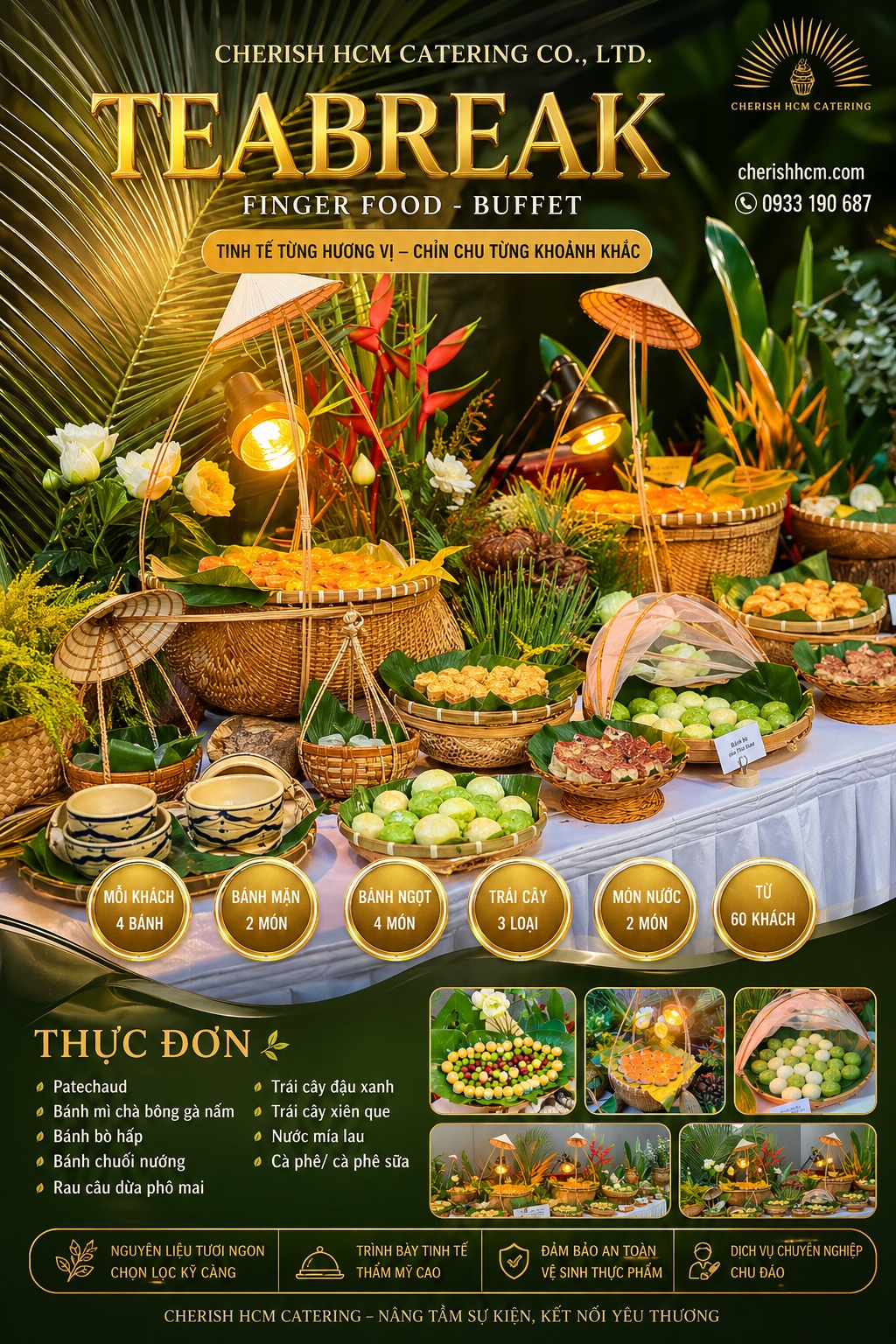 151125 Tiệc Teabreak Bánh quê Việt Nam - Hồng Phúc - Mỗi khách 4 bánh - Thực đơn 6 món bánh, Trái cây, 2 món nước - Phù hợp từ 60 khách