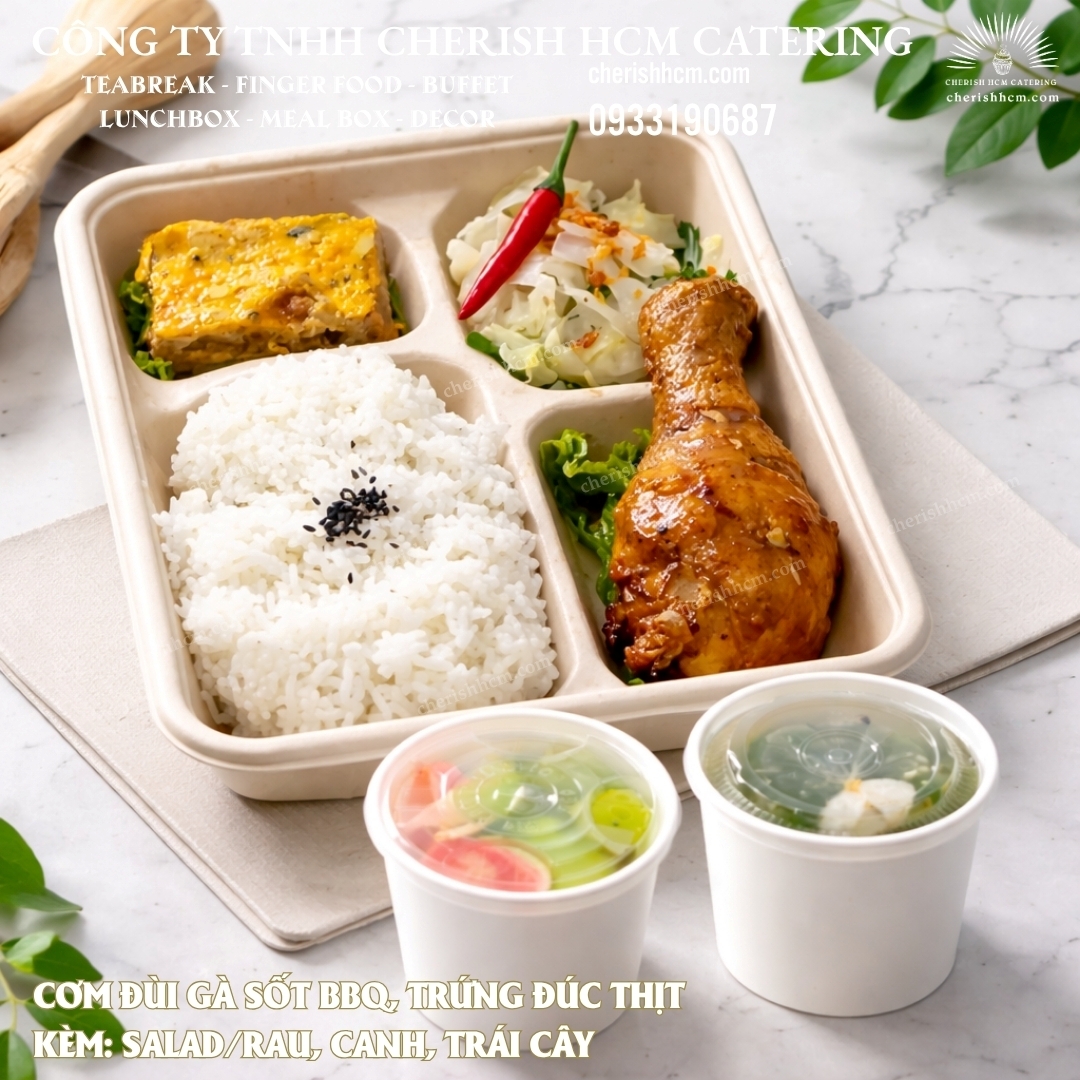 031125 Cơm đùi gà sốt BBQ, trứng đúc thịt/ BBQ chicken, Steamed egg with minced pork