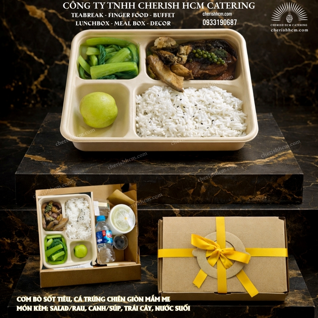 191024 Set lunch Đào tạo - Cơm bắp bò sốt tiêu + cá trứng chiên giòn