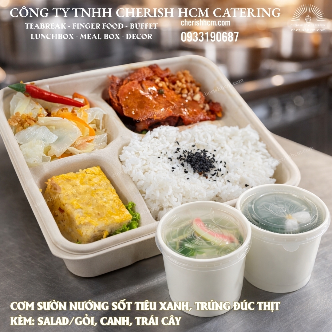 031125 Cơm sườn nướng sốt tiêu xanh, trứng đúc thịt/ Grilled pork ribs with green pepper sauce, Steamed egg with minced pork