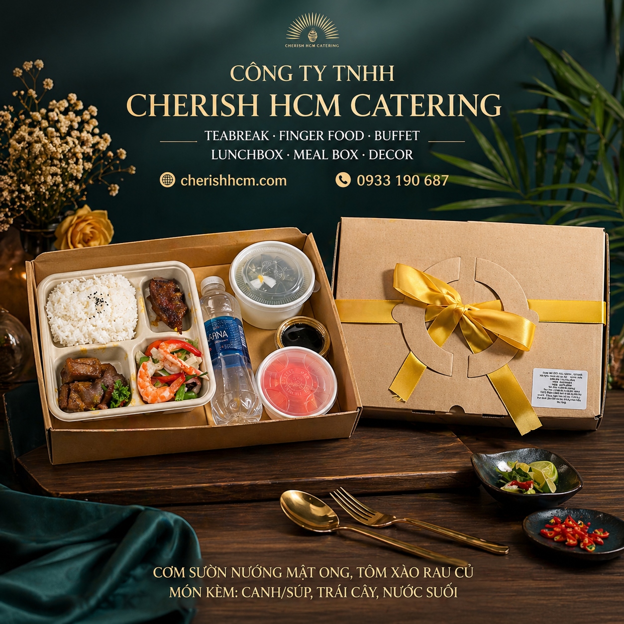 15825 Set Lunch Flame Cơm Sườn nướng mật ong, tôm xào rau củ
