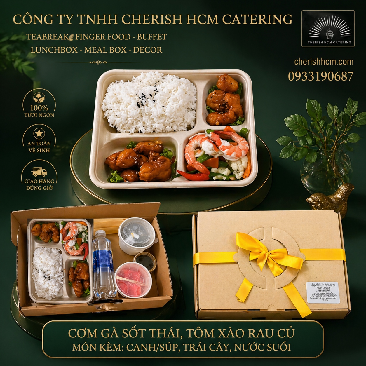 15825 Set Lunch Cơm gà sốt thái, tôm xào rau củ