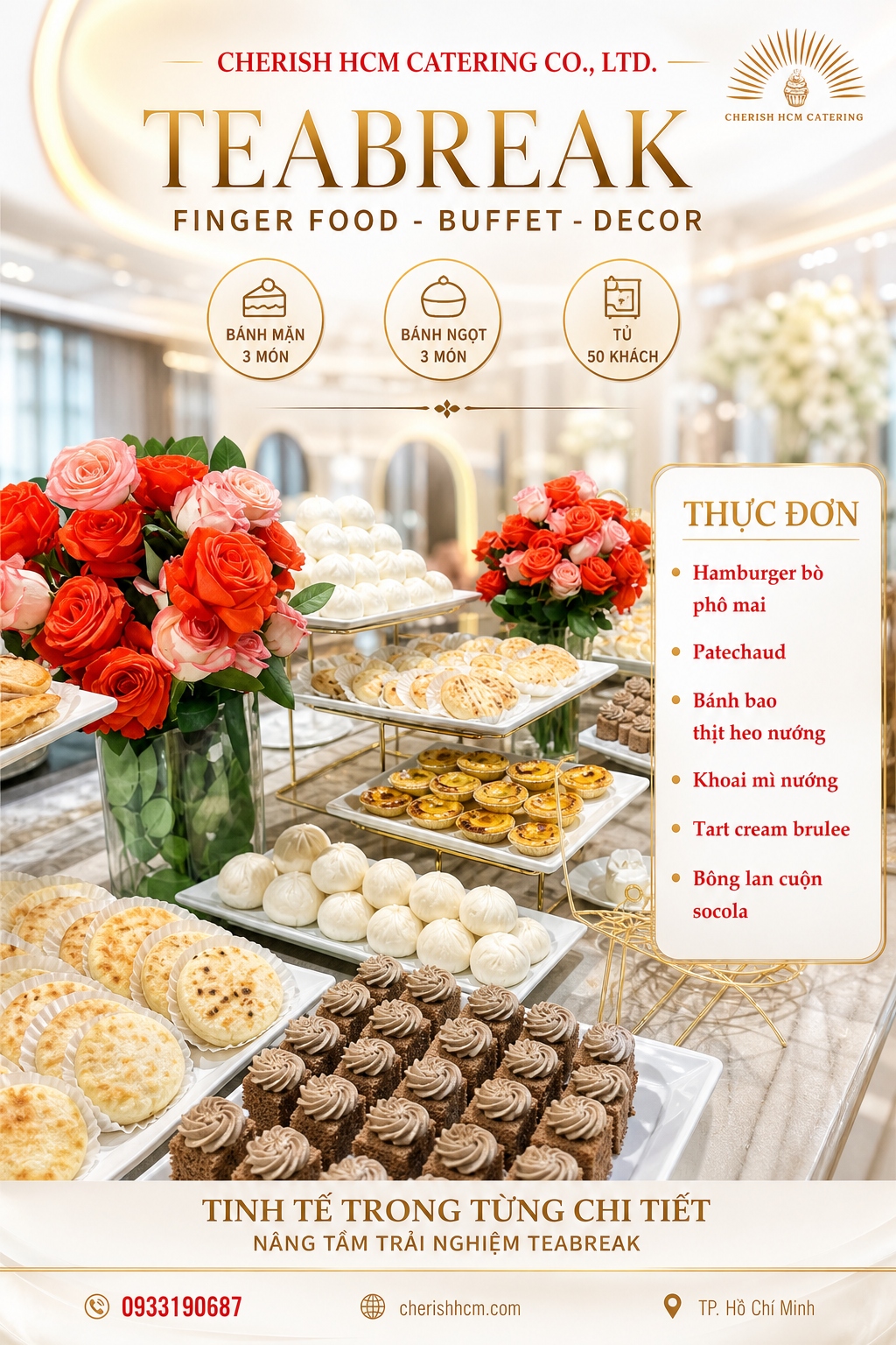 15923 Tiệc Teabreak Reliable 3 món bánh mặn, 3 món bánh  ngọt